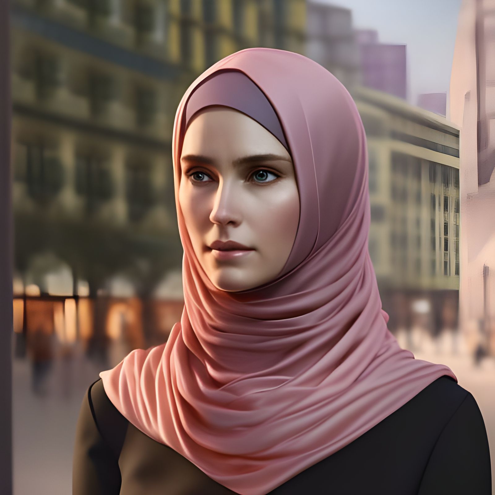 German Woman in Pink Hijab, Hyperdetailed Portrait