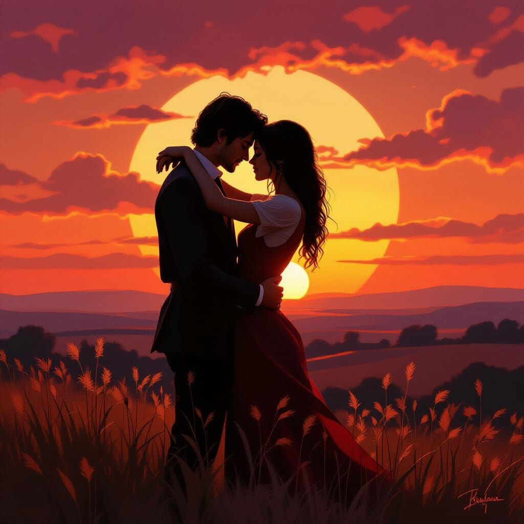 Lovers Embrace in Golden Hour Light