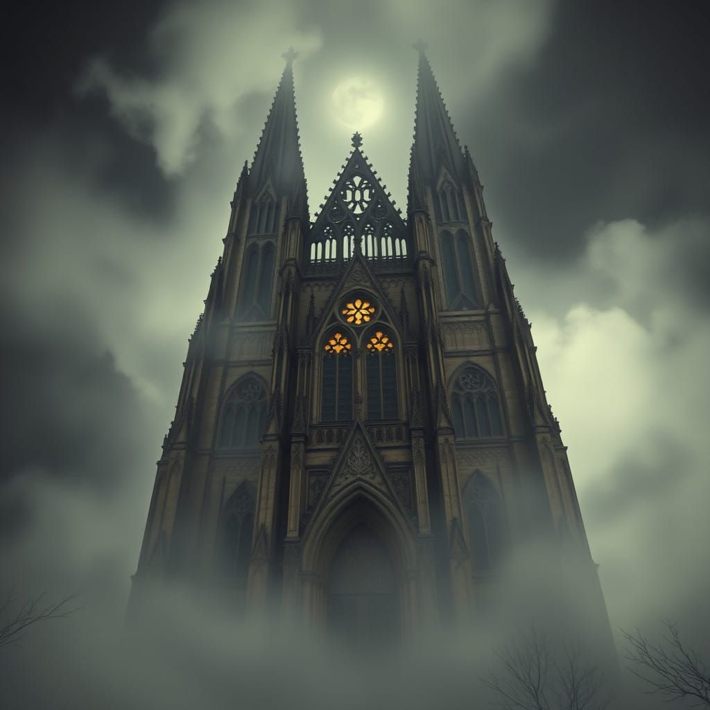 Surreal Gothic Cathedral in Mysterious Darkness