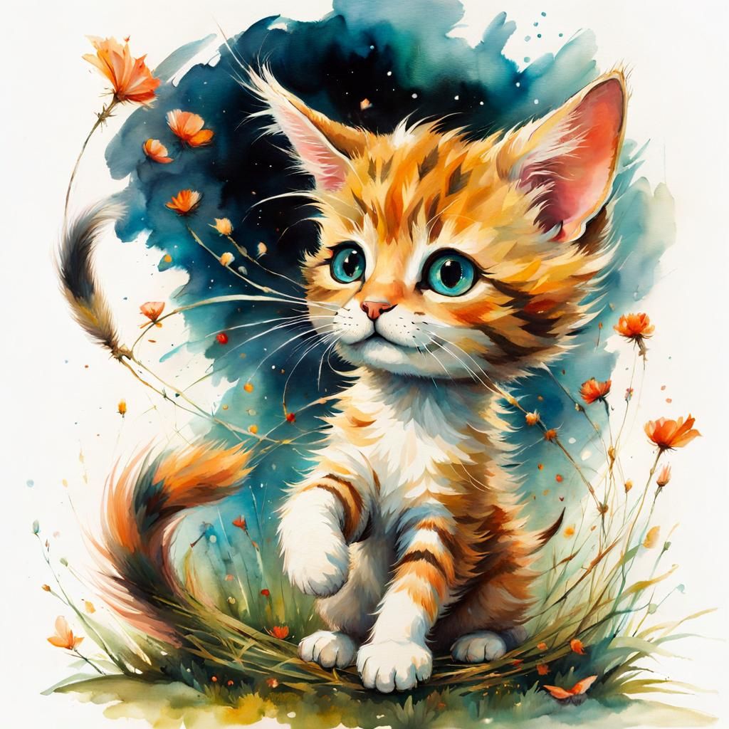 Whimsical Cat Chasing Tail with Joy