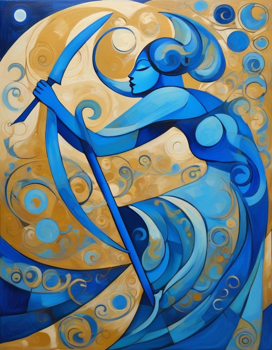 Abstract Blue Moon Goddess with Scythe