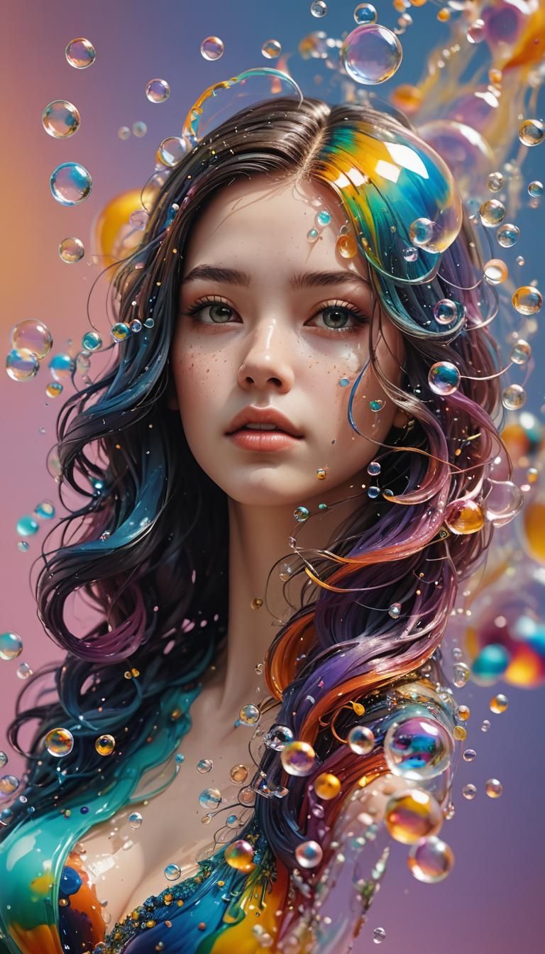 Resin Hair with Bubbles in Splash Art Style