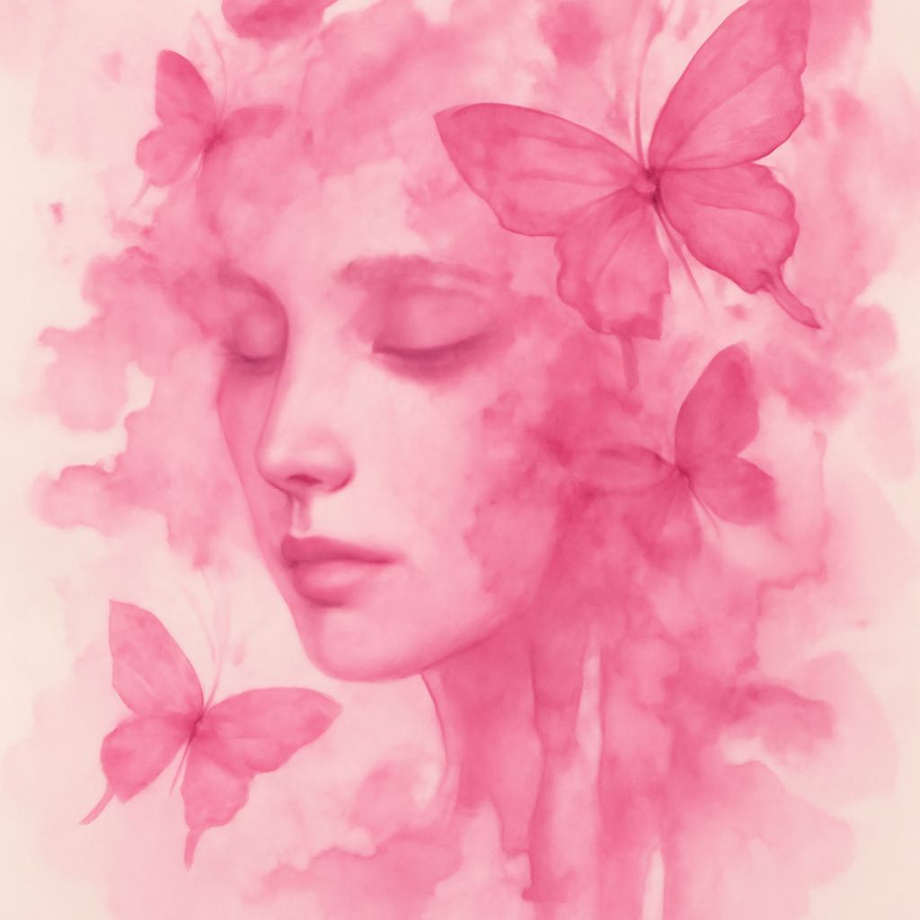 Surreal Watercolor Portrait: Face Dissolving into Pink Butte...