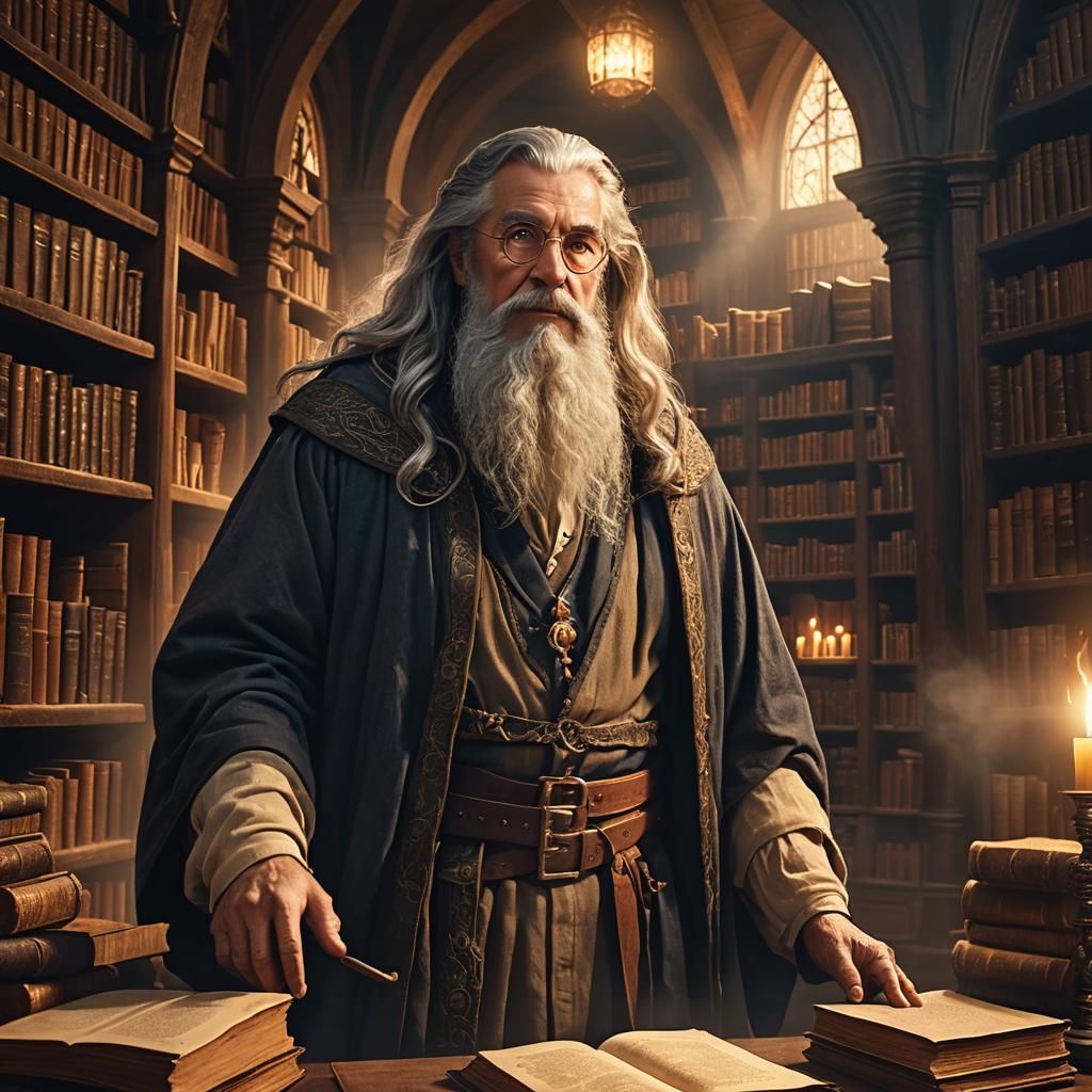 Mystical Wizard in Library Concept Art