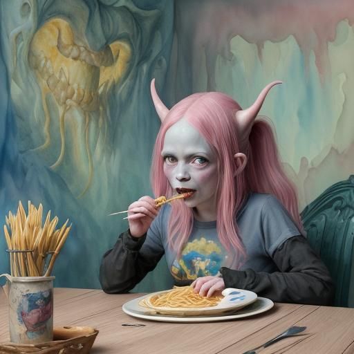 Goblin Witch Enjoying Pasta