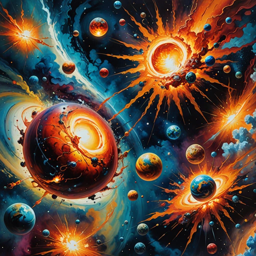 Surreal Space Collision in Abstract Expressionist Style