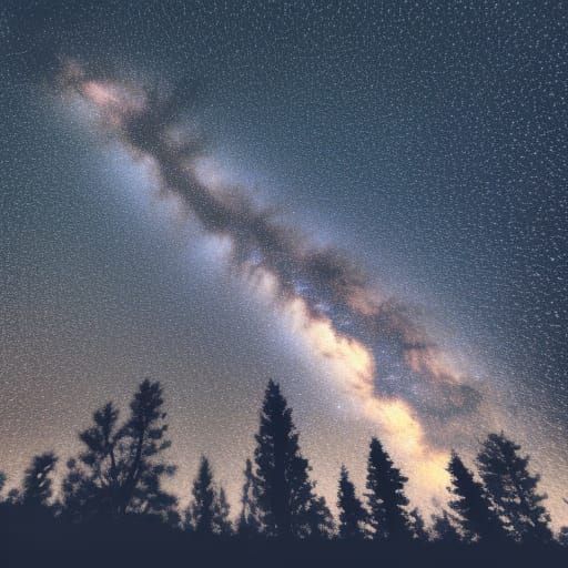 Cosmic Autumn Forest: Holographic Astral Gouache Painting