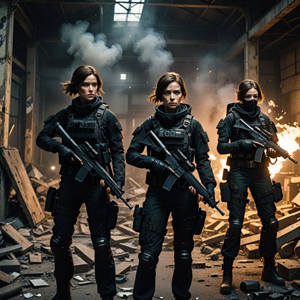 Women Secret Agents in Warehouse Action