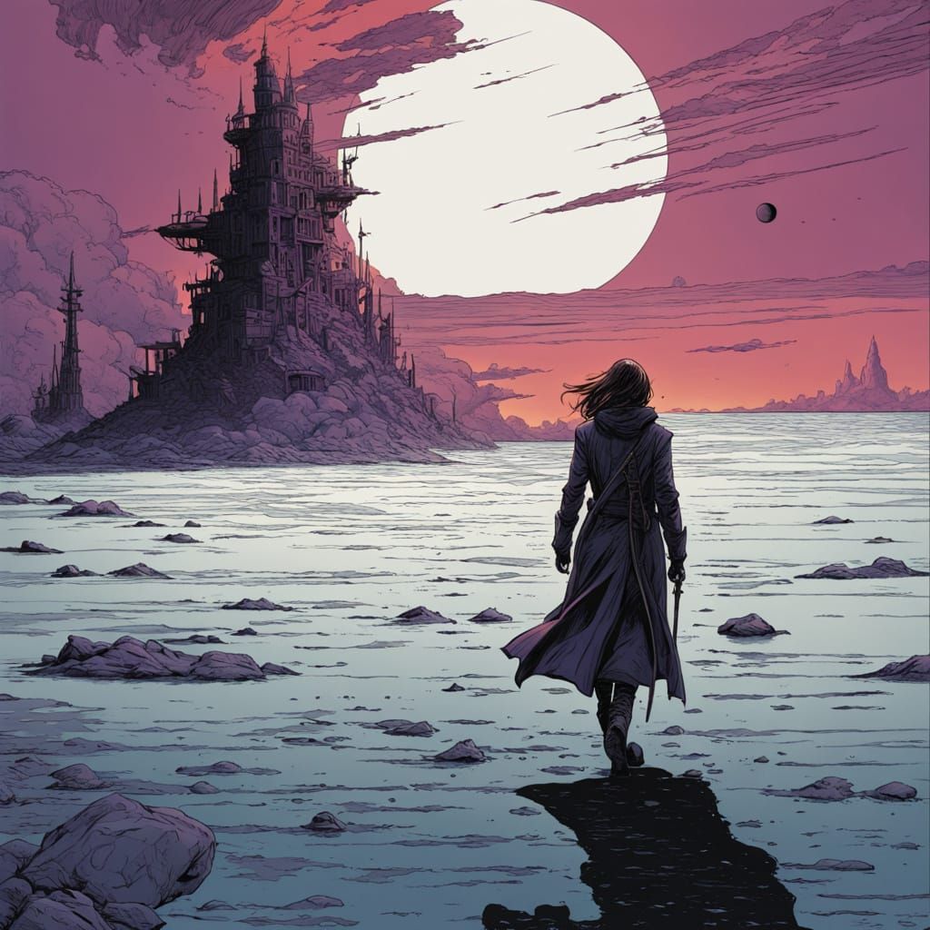 Girl Walks on Alien Planet in Sin City Style