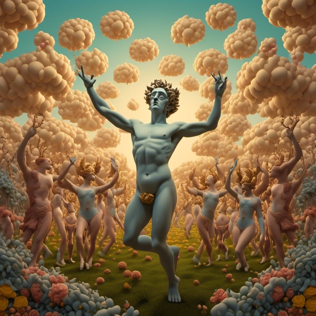 Dancing Satyr in Surreal Paper Craft Style