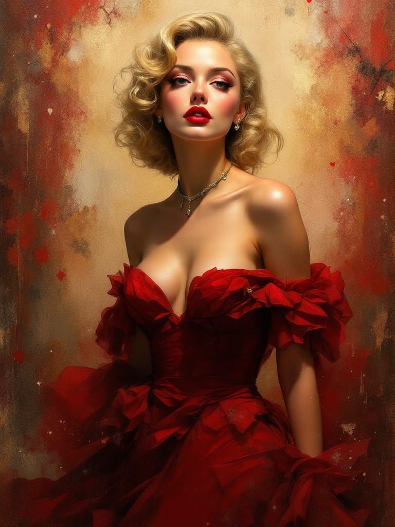 Red Silk Goddess In Timeless Pose