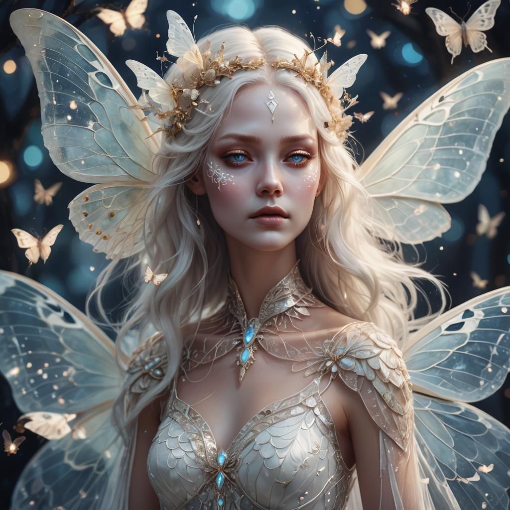 Moon Moth Queen Portrait in Ethereal Style