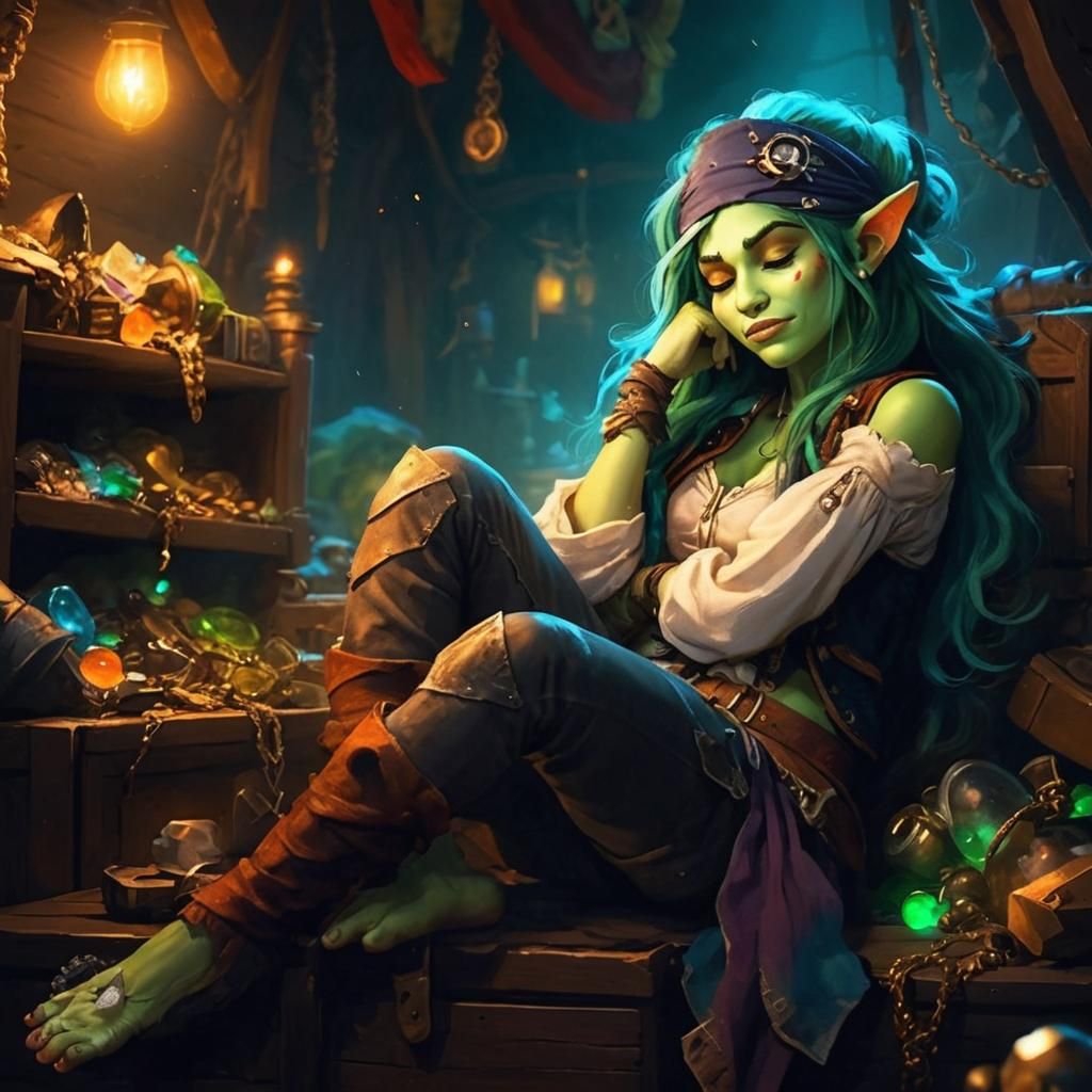 Sleeping Orc Pirate Dreaming of Treasure
