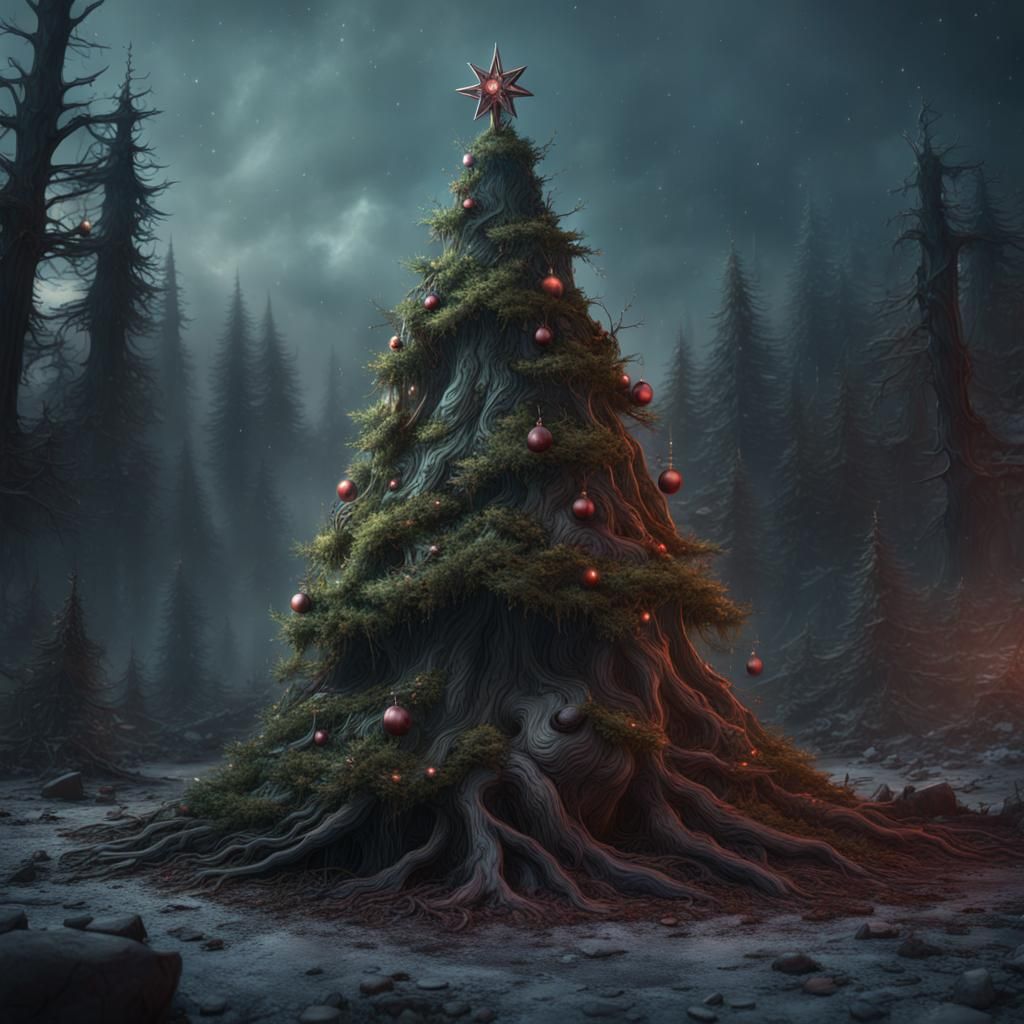 Sad Christmas Tree Crying: Detailed Matte Painting