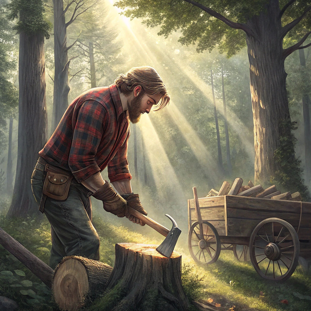 Lumberjack in Forest, Renaissance Landscape Painting