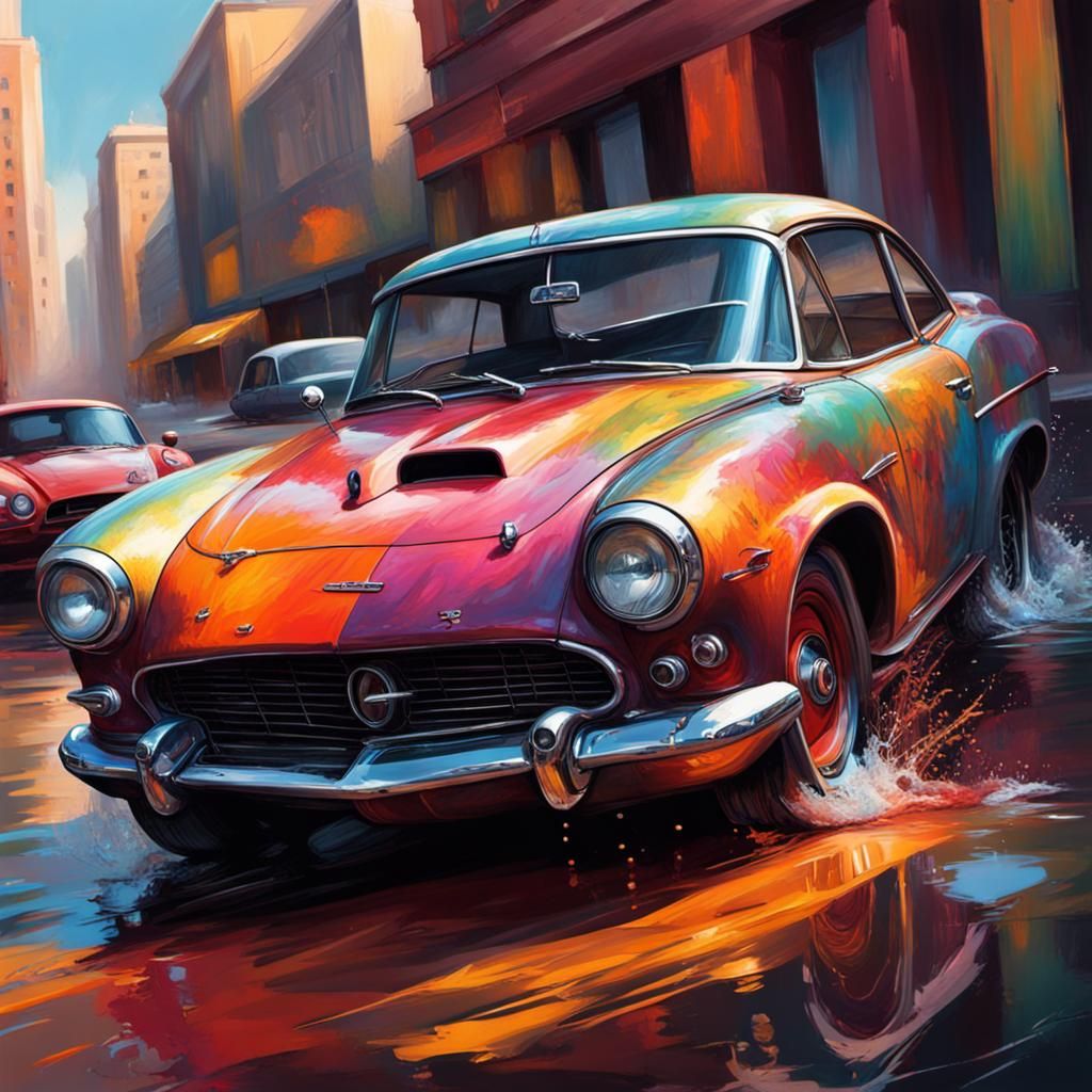 Hyperrealistic Cars in Splash Art Concept