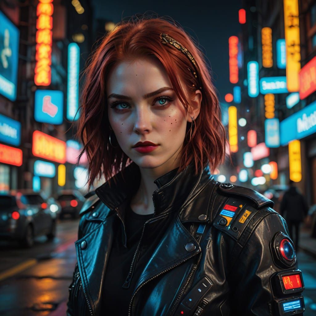 Cyberpunk Goddess in Neon Cityscape