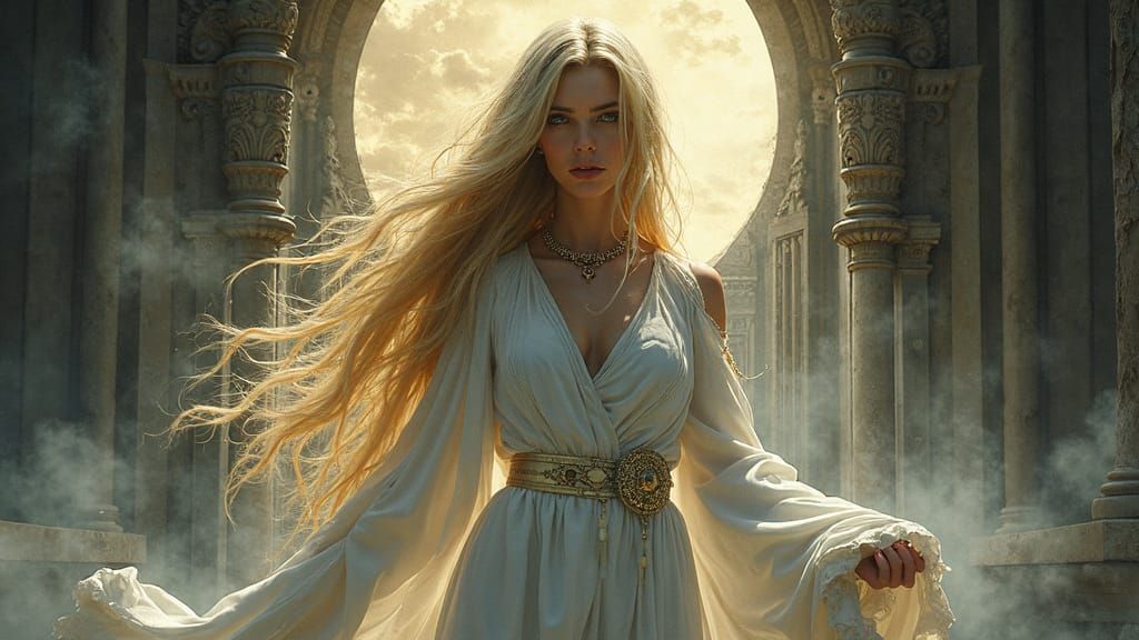 Goth Bride in White Robes of Satan, Comic Book Style