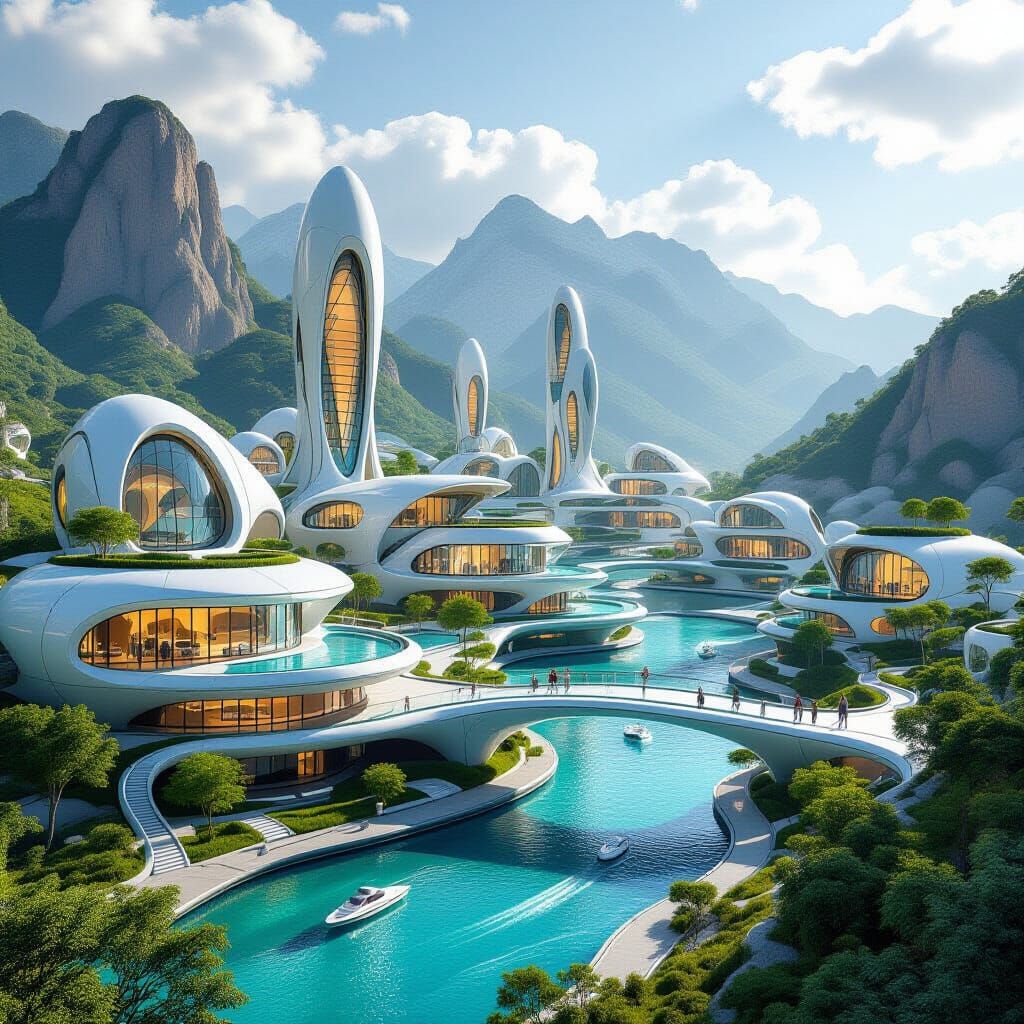 Futuristic Village with Advanced Technology