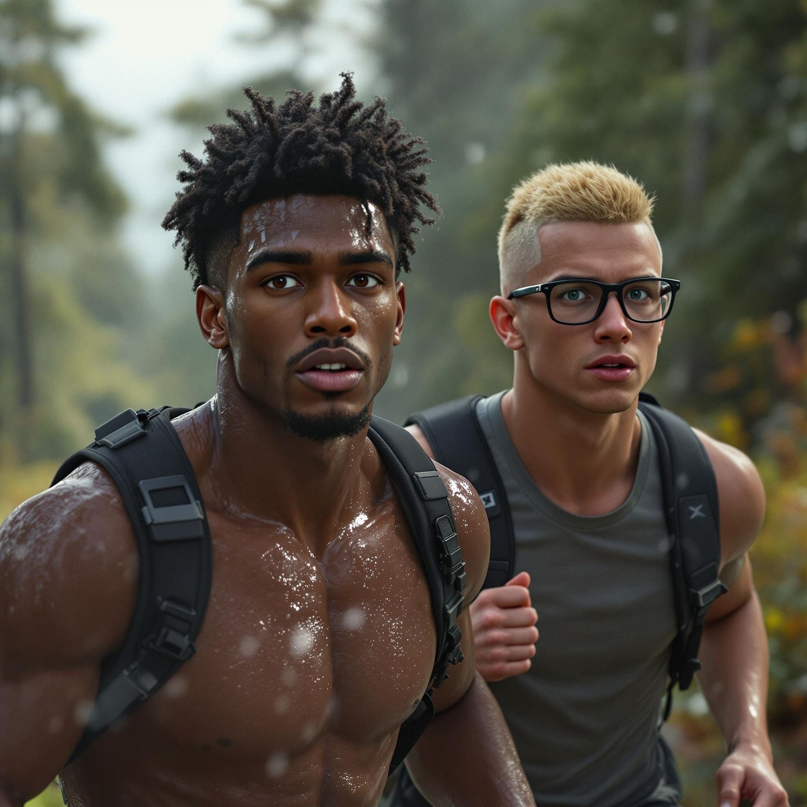 Handsome Athlete and Boyfriend Run in Georgia Mountains