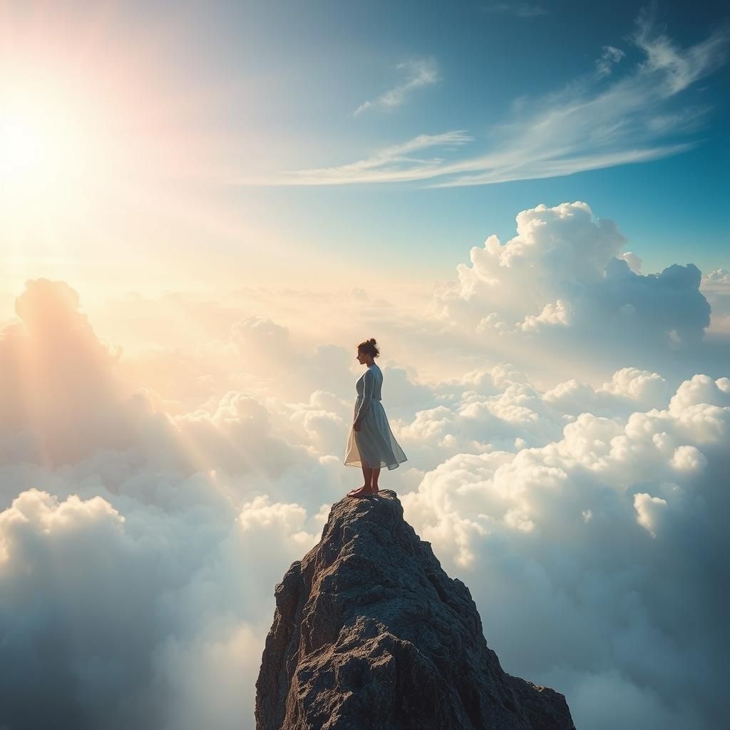 Ethereal Figure Between Worlds in Dreamlike Landscape