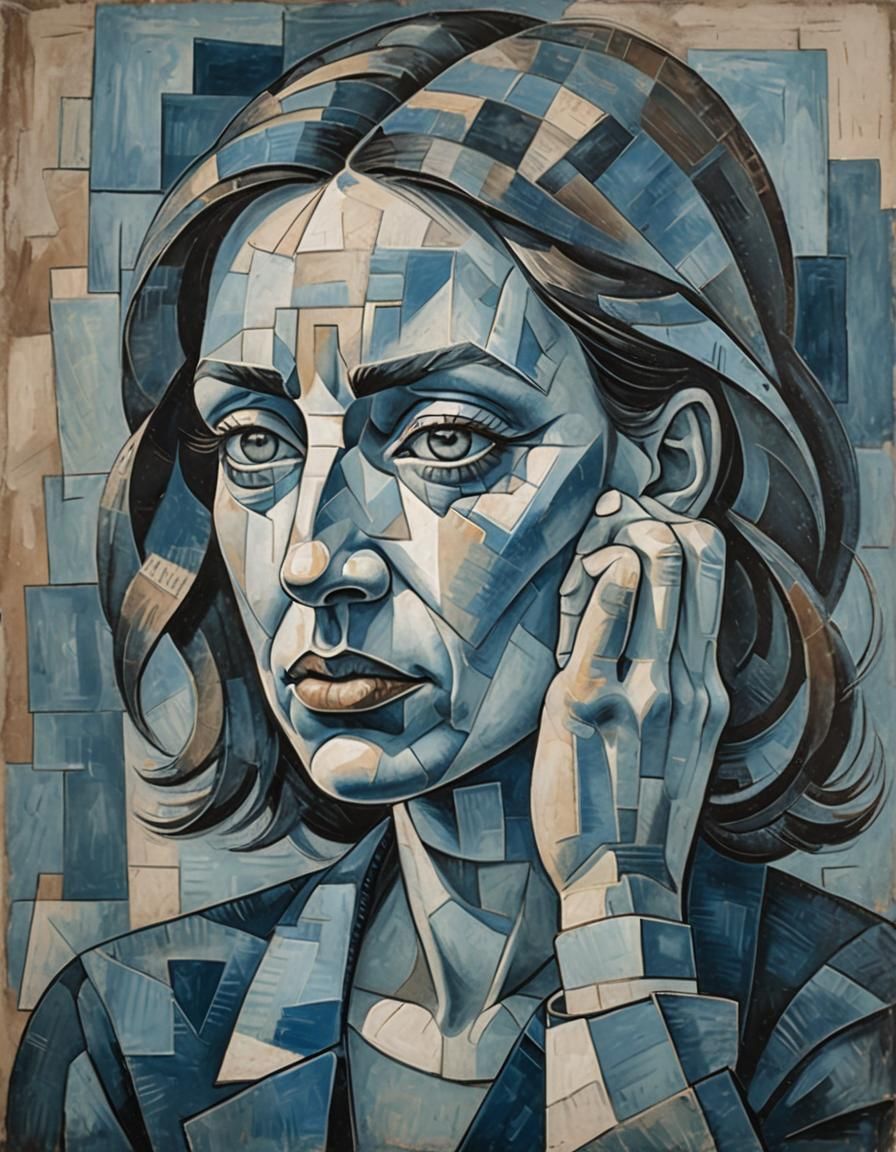 Cubist Woman Portrait with Pencil Shading