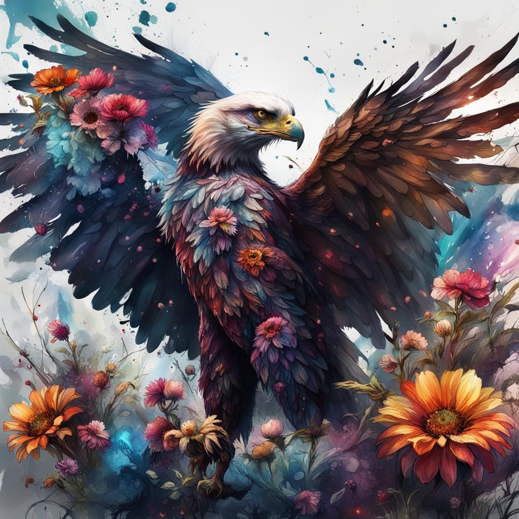 Colorful Floral Eagle in Detailed Matte Painting