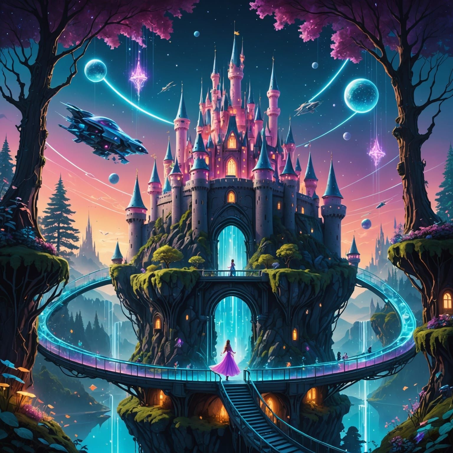 Futuristic Floating Castle in Sci-Fi Fairytale Scene