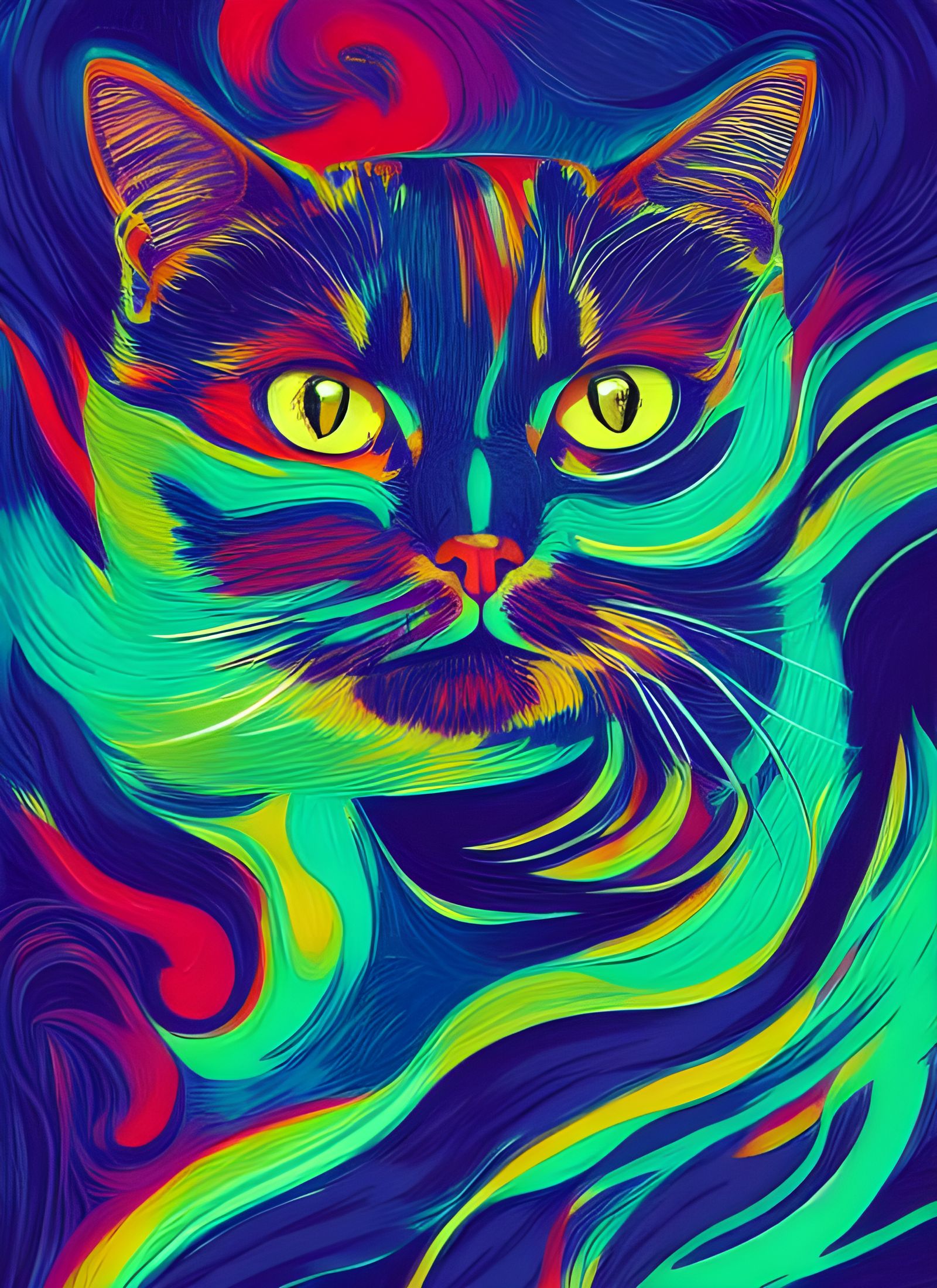 Colorful Swirling Cat Portrait in Post-Impressionist Style