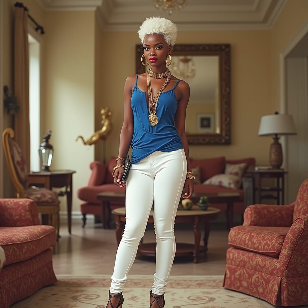 Stylish African American Woman in Luxurious Room