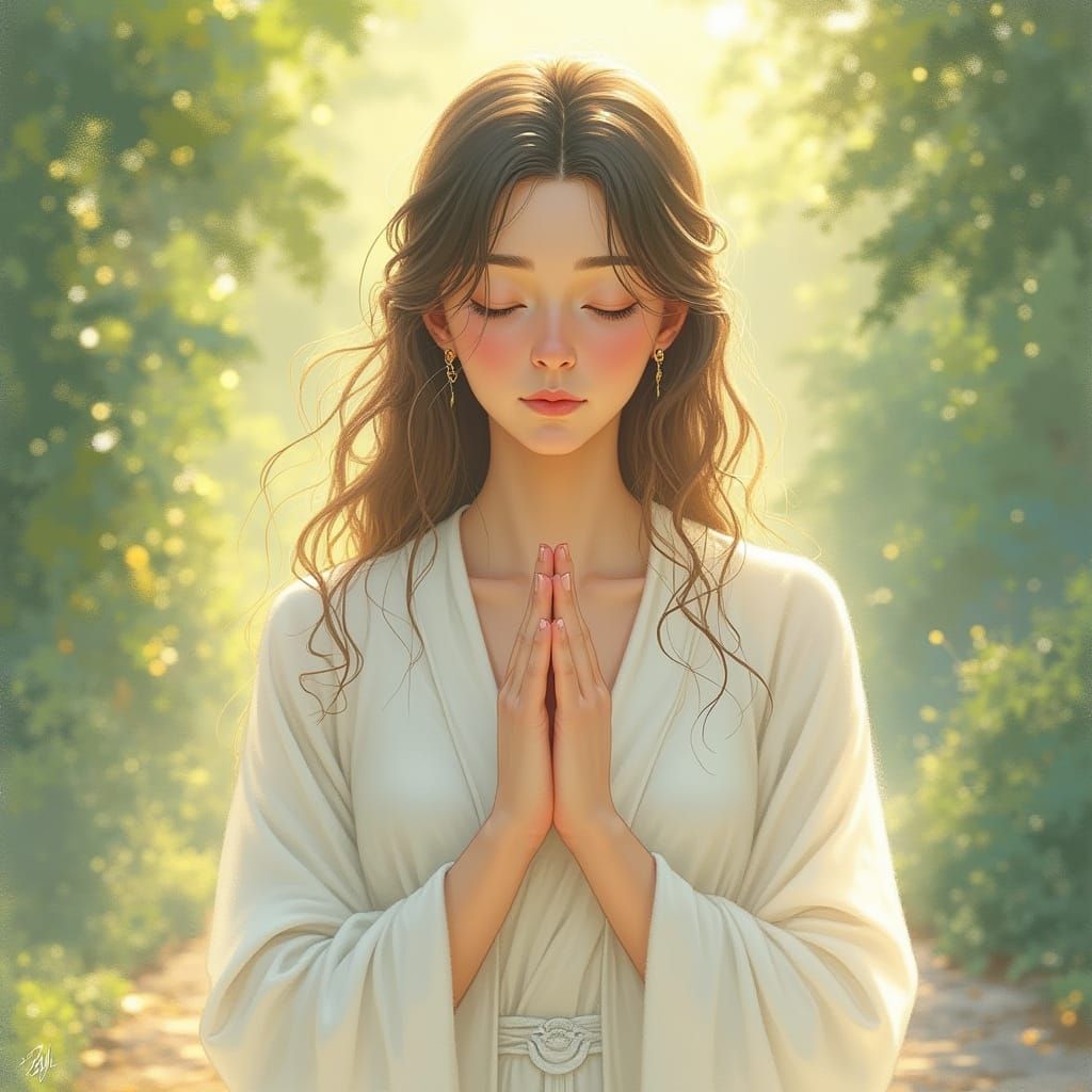 Contemplative Woman in Prayer: Digital Art