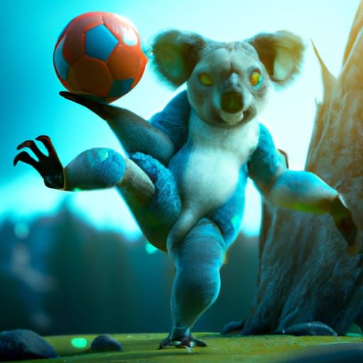 Koala Plays Soccer: Detailed Fantasy Art