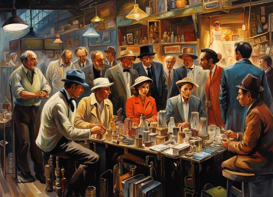 Saint-Ouen Flea Market: Fantastic Realism Oil Painting