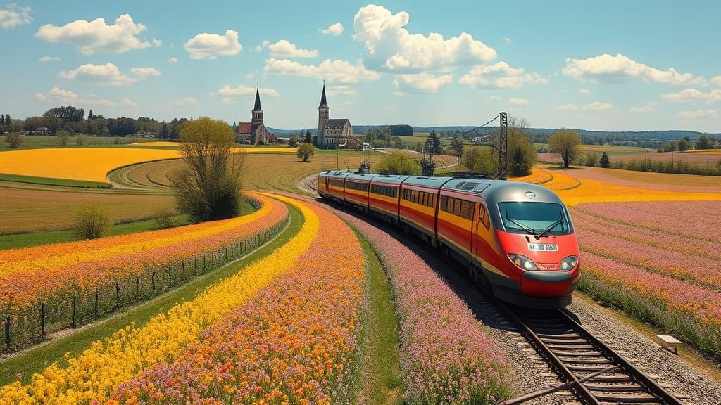 TGV Train in French Countryside as Vibrant Painting