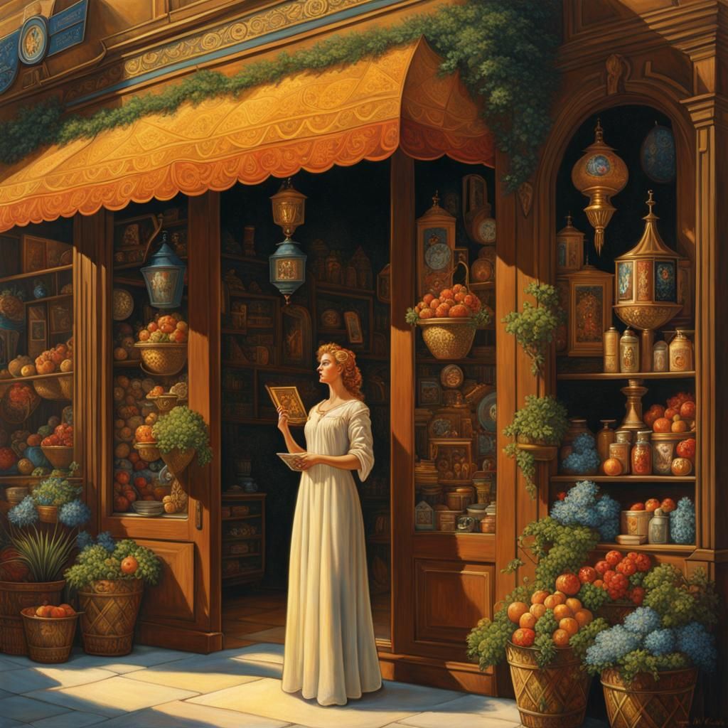 Fantasy Art: Woman in Front of Store