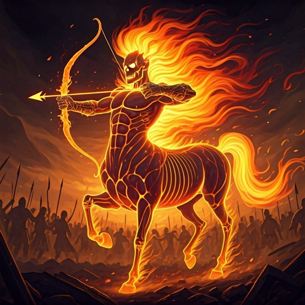 Fiery Skeletal Centaur Amidst Greek War