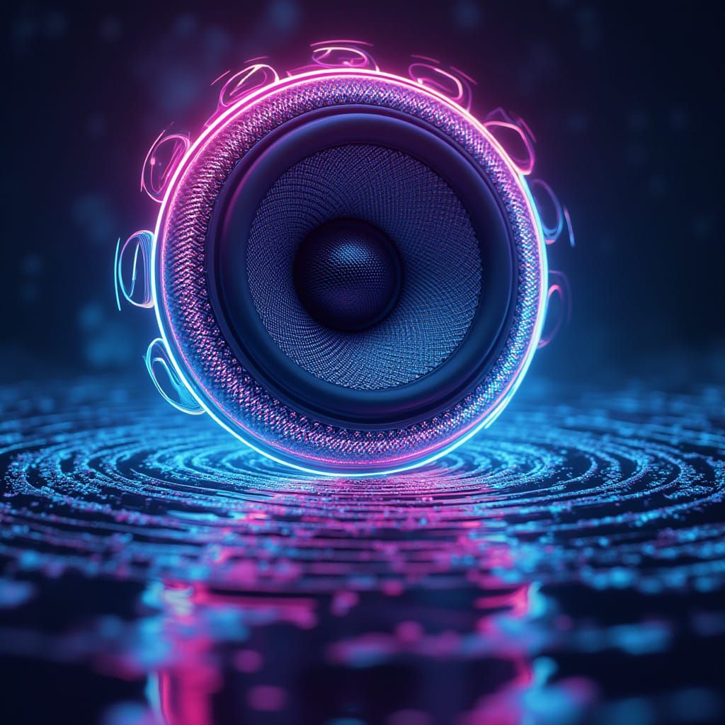 Neon Futuristic Speaker Erupts with Vibrant Soundwave Energy