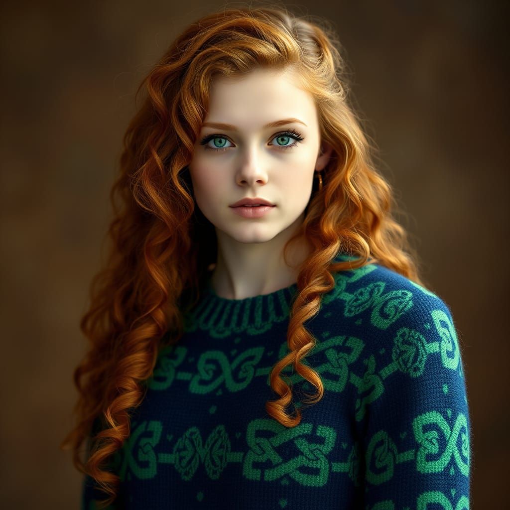 Ethereal Irish Goddess in Celtic Knotted Sweater