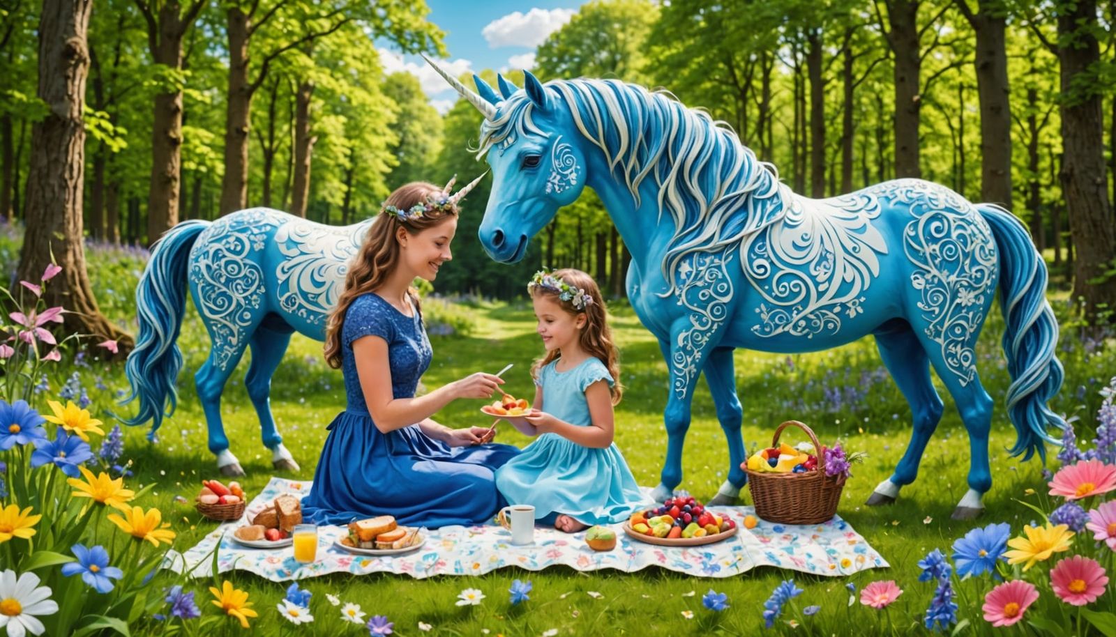 Magical Woodland Picnic with Unicorn and Fairies
