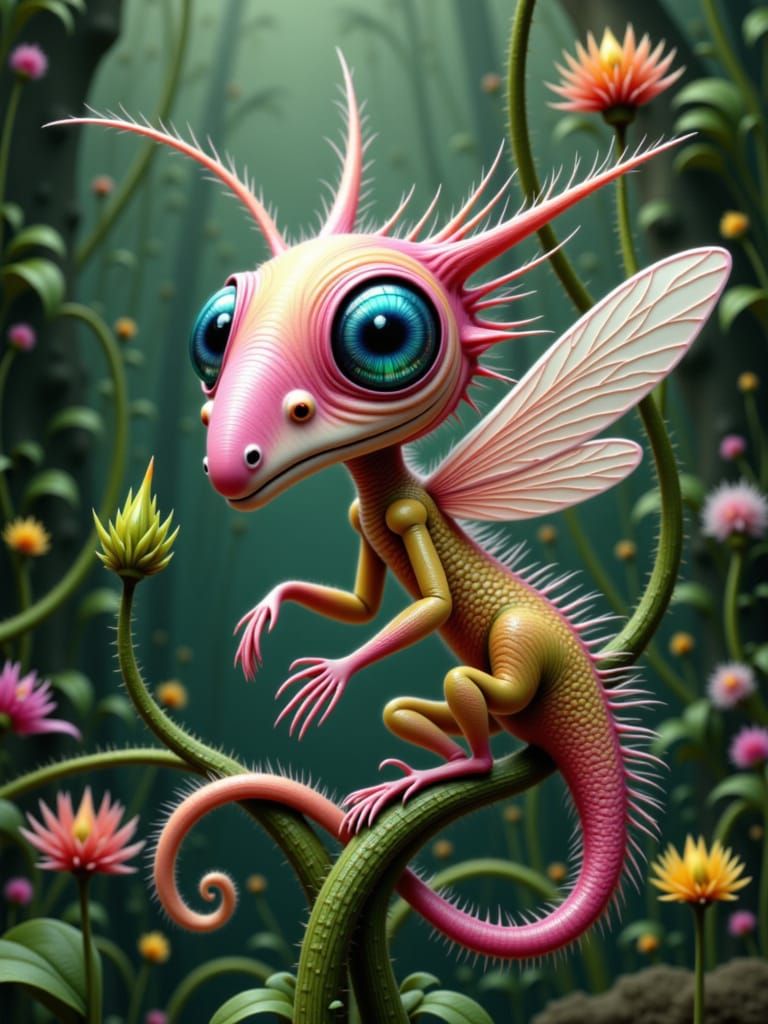 Alien Creature with Dragonfly Wings in Photorealistic Style