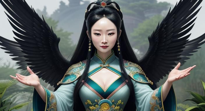 Queen Mu Yanling in Hyperrealistic Garden Portrait