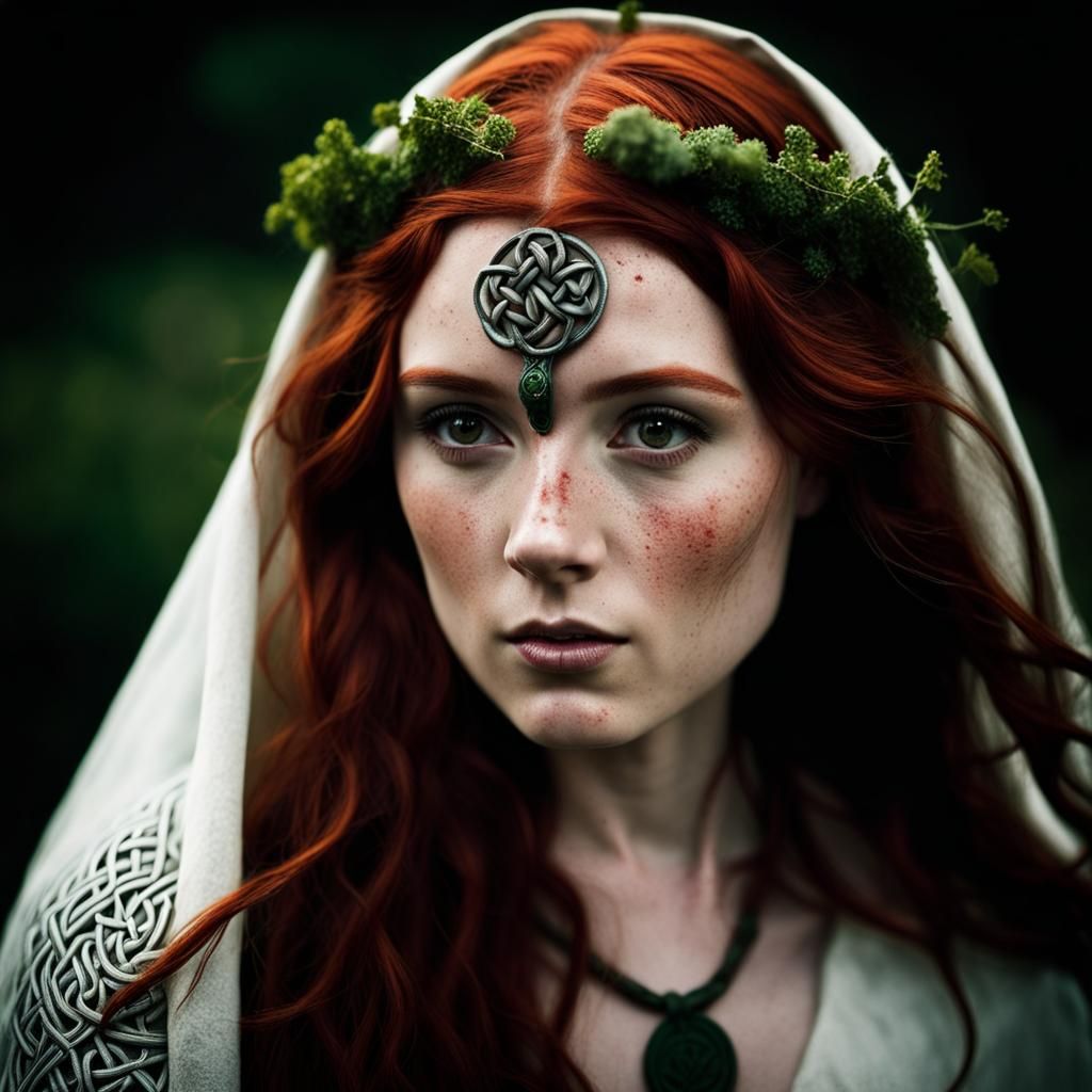 Young Irish Druidess Portrait with Dramatic Lighting