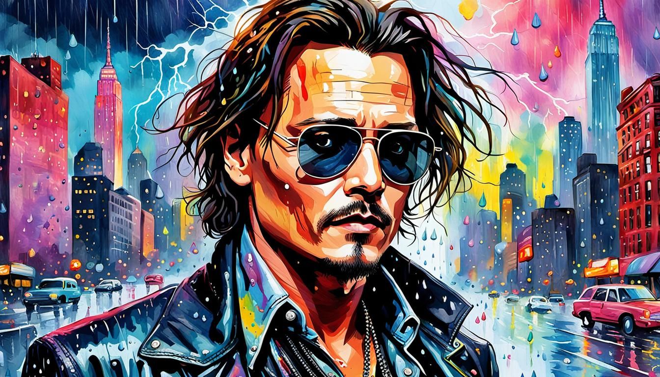 Johnny Depp Portrait in Pop Art Watercolor Style