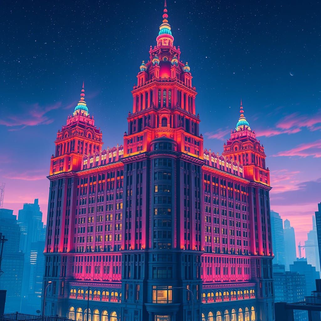 Dreamlike Metropolis Under Starry Skies