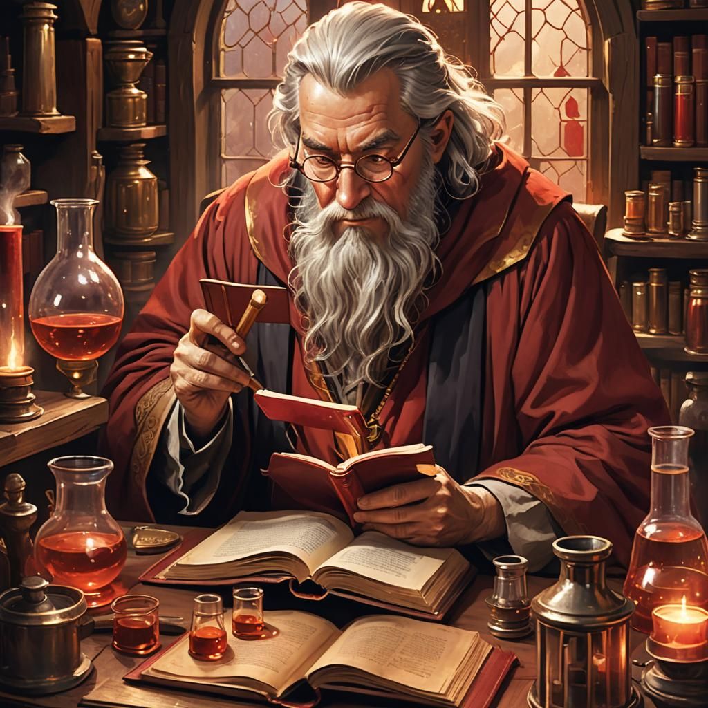 Wizard Reading Book in Mystical Fantasy Art