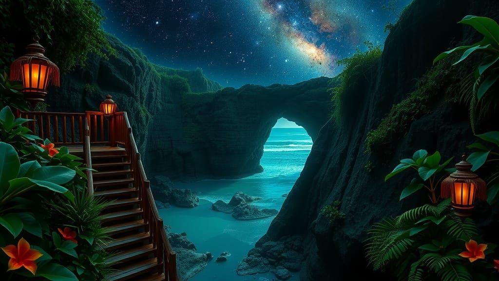 Ethereal Lava Cliffs Descent into Turquoise Twilight