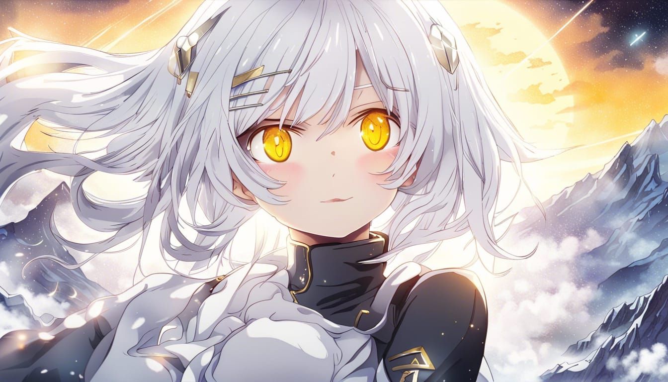 Anime Girl with White Hair and Galaxy