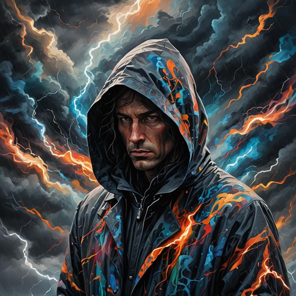 Surreal Figure in Colorful Storm: Fauvist Expressionism