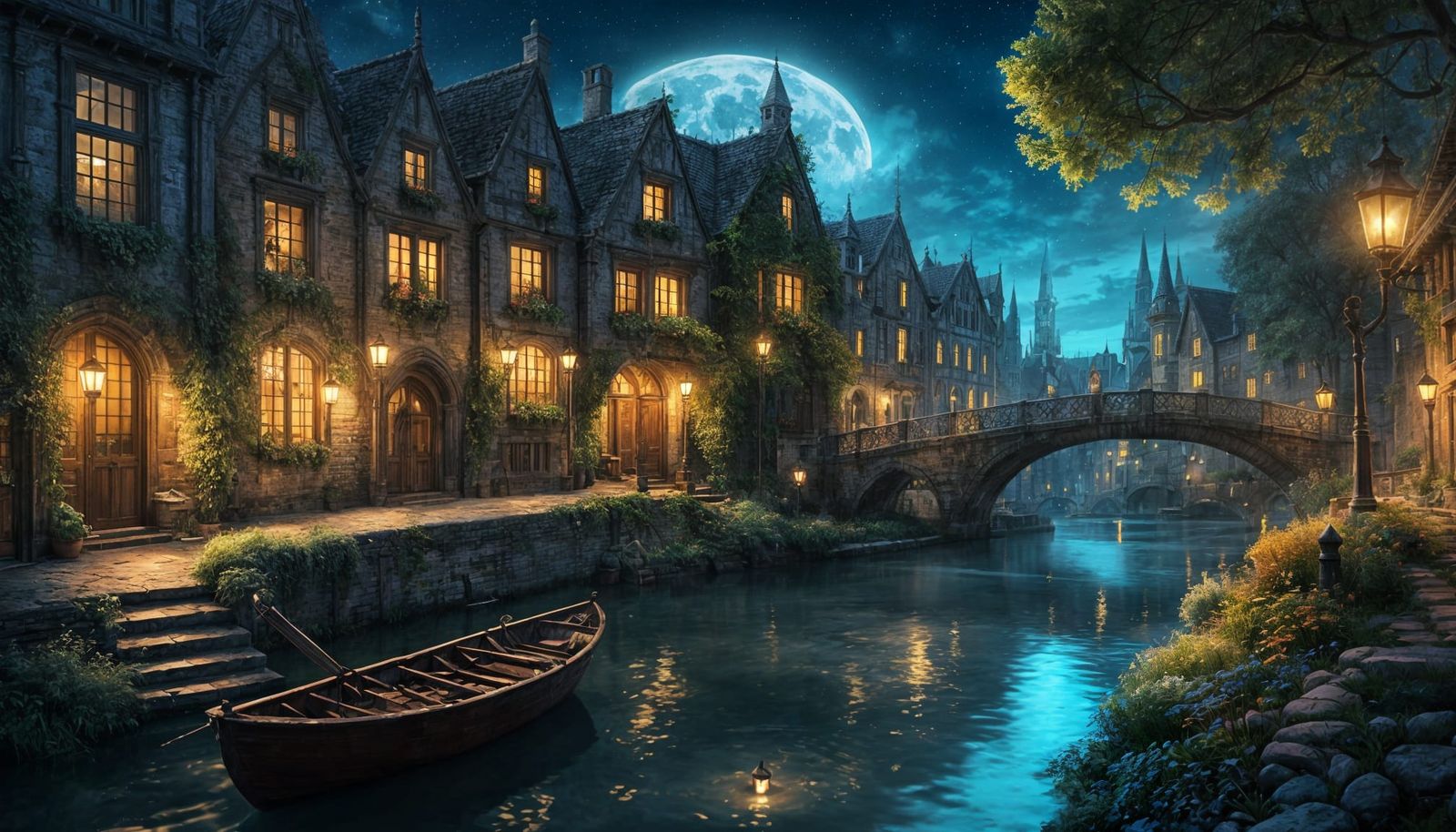 Enchanting Medieval Fantasy City at Night