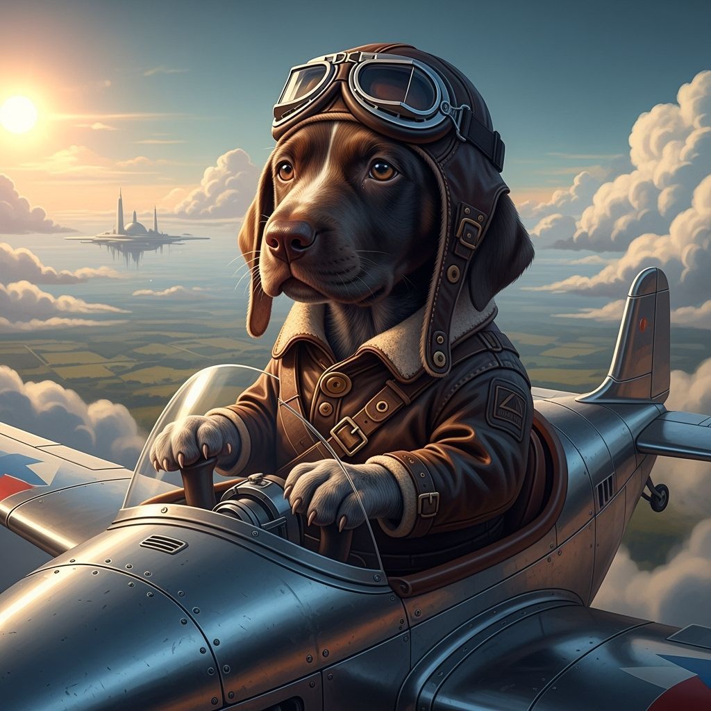 Aviator Pup Soars: German Pointer in Airplane